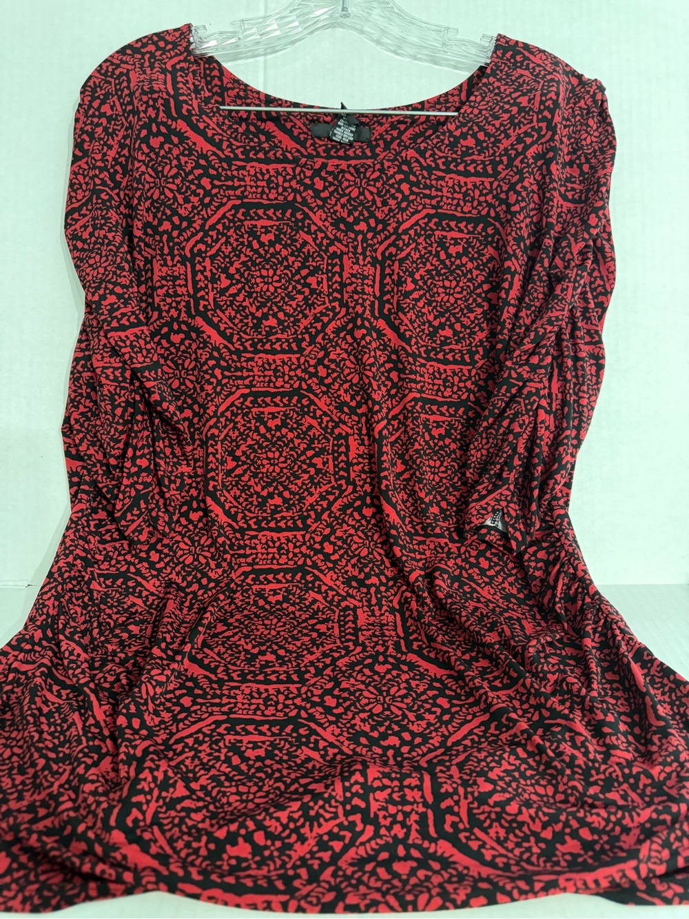 Alfani Red and Black Printed Scoop Neck Blouse